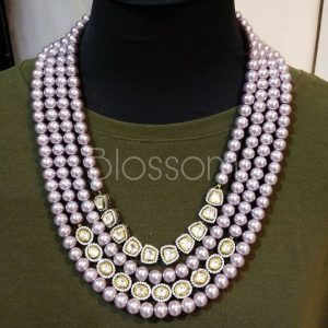 Multilayer Silver pearls with kundan