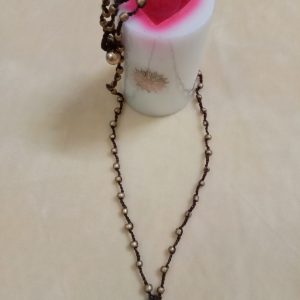 Crochet Necklace with Heart Shape Metal Charm