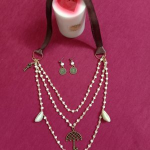 Three layered Crochet Necklace with charm set