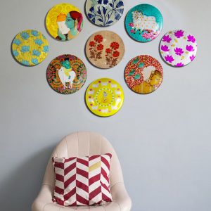 Krishna Vrindavan wall plates, 7.5 & 8 inches, set of 9