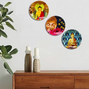 Meditating Buddha Wall Plates 7.5  inches, set of 3