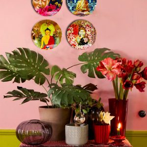 Serene Buddha Wall Plates,  7.5 & 8  inches, set of 4