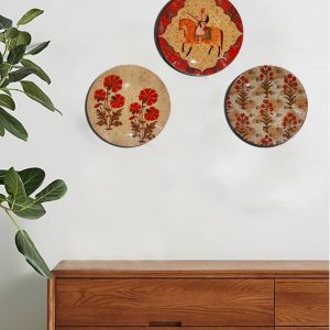 Floral Butah Wall Plates 8 inches set of 3