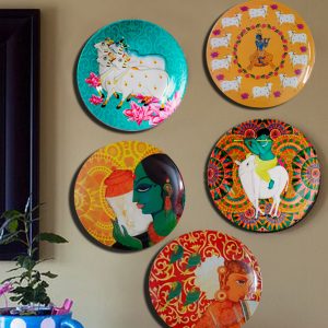 Krishna Gokul  wall plates,   7.5 & 8 inches, set of 5
