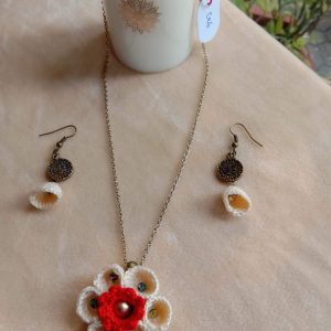 Crochet flower neck piece with ear rings