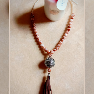 Marble Glass Beads With Crystals,Tassel Necklace
