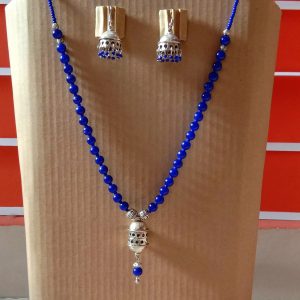 Royal Blue Glass Beads With Antique Silver Pendent Set