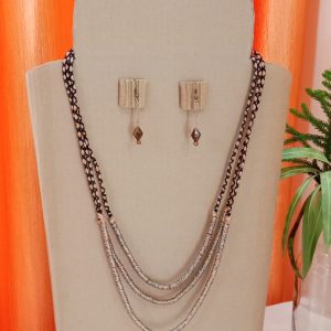 Three Layers Handmade Designer Dori With Metal Rings Necklace Set
