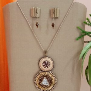 Handmade Felt Base Embroidered necklace with ear rings