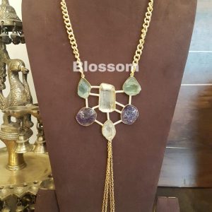 Rough Stone pendant with brass chain