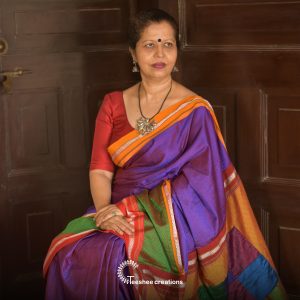 Voilet and Green Khun Saree