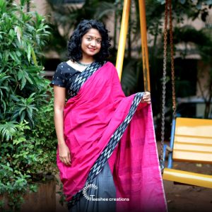 Soft cotton Pink and Grey saree
