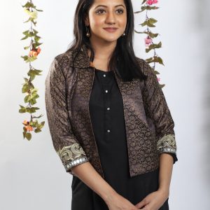 Grey Brocade Silk Long Jacket