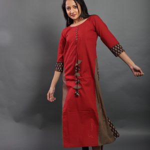 Casual Delight Marron Printed Stylish Cotton Kurta