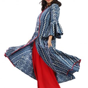 Indigo Angarakha Style Long Cotton Kurti