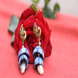 Indigo Peacock Handcrafted Jhumka Earrings