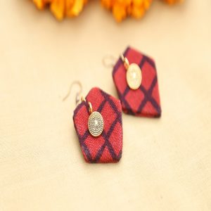 Red Black Pentagon Shape Handcrafted Upcycled Earrings