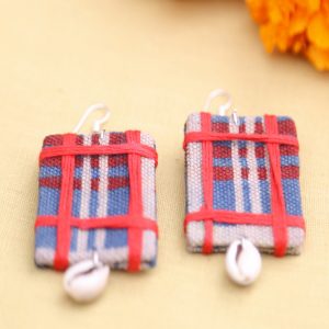 Indigo Red Uneven Checks Earrings