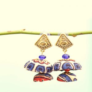 Cream Indigo red double Jhumka earrings