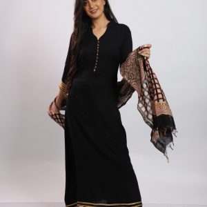 Black Long Cotton Reyon Kurta