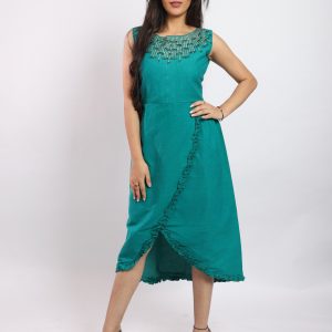 Emerald Green Khadi Hand Embroidered Tunic Dress