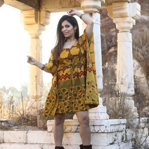 Sun kissed Organic cotton Hand printed Short Caftan Dress