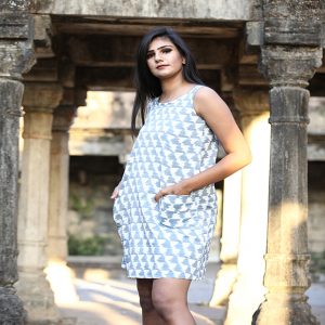 Handwoven Double Ikkat Grey Tunic Dress