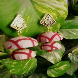 Cream Red Handcrafted Double Jhumka Earrings