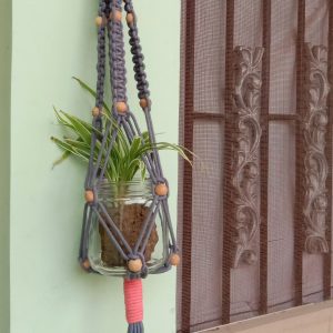Hand Crafted Grey Macrame Cotton Thread Multipurpose Holder