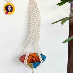 Hand Crafted White Cotton Thread Spiral Macrame Multipurpose Holder