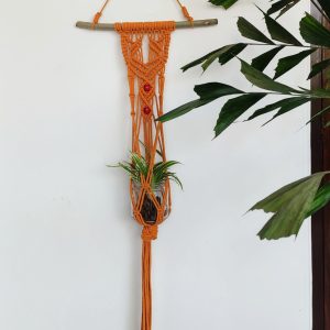 Hand Crafted Ocher Yellow Cotton Thread Macrame Multipurpose Holder