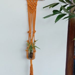 Hand Crafted Ocher Yellow Cotton Thread Macrame  Multipurpose Holder