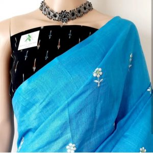 Pure Linen Embroidery Work Saree (multiple colours available)