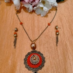 Handcrafted Sweet Tiny Metal Owl Charm With Crochet flower Necklace Set