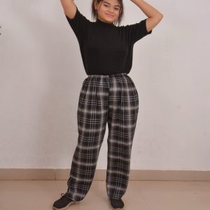 Black Checkered Cotton Pant