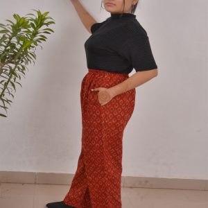 Dark Red Bagru Handprint Cotton Pant
