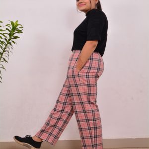 Rose Pink Checkered Cotton Pant