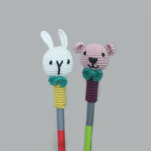 Handcrafted Amigurumi Random Color Pencil Topper - 2 Bunny + 2 Bear combo