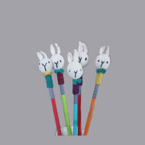 Set of 6 Handcrafted Amigurumi Pencil Topper Bunny _Random Color