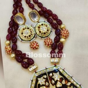 Reddish Brown Meenakari Pendant with maroon tumble stones