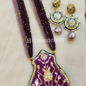 Royal Purple meenakari pendant with bunch of crystals