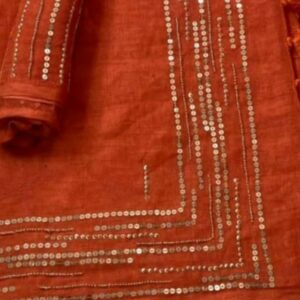 Pure Linen Sequence Moti Work Saree
