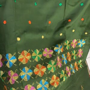 Phulkari Hand crafted suit in Dark Green colour