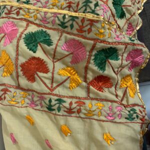 Hand crafted Phulkari stole in beige colour and on cotton fabric
