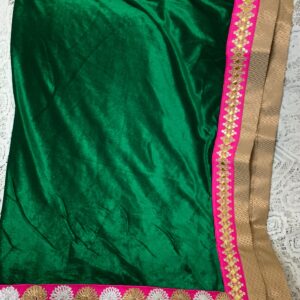 Velvet shawl in beautiful Dark Green colour and Pink border