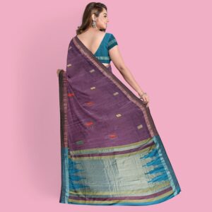 Sico silk sari with multi-coloured Kantha stich lines all over border