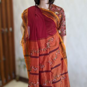 South cotton sari with floral hand embroidery and Two blouse fabrics