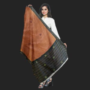 Ikat handloom cotton dupatta with mirrors and hand embroidery
