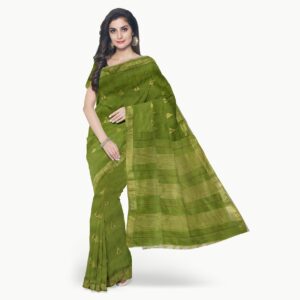 Ghicha cot silk sari, zari border and buttas, handembroidered