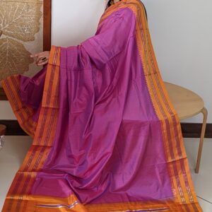 Pure silk Narayan Peth saree with checks on body, Tassels to match